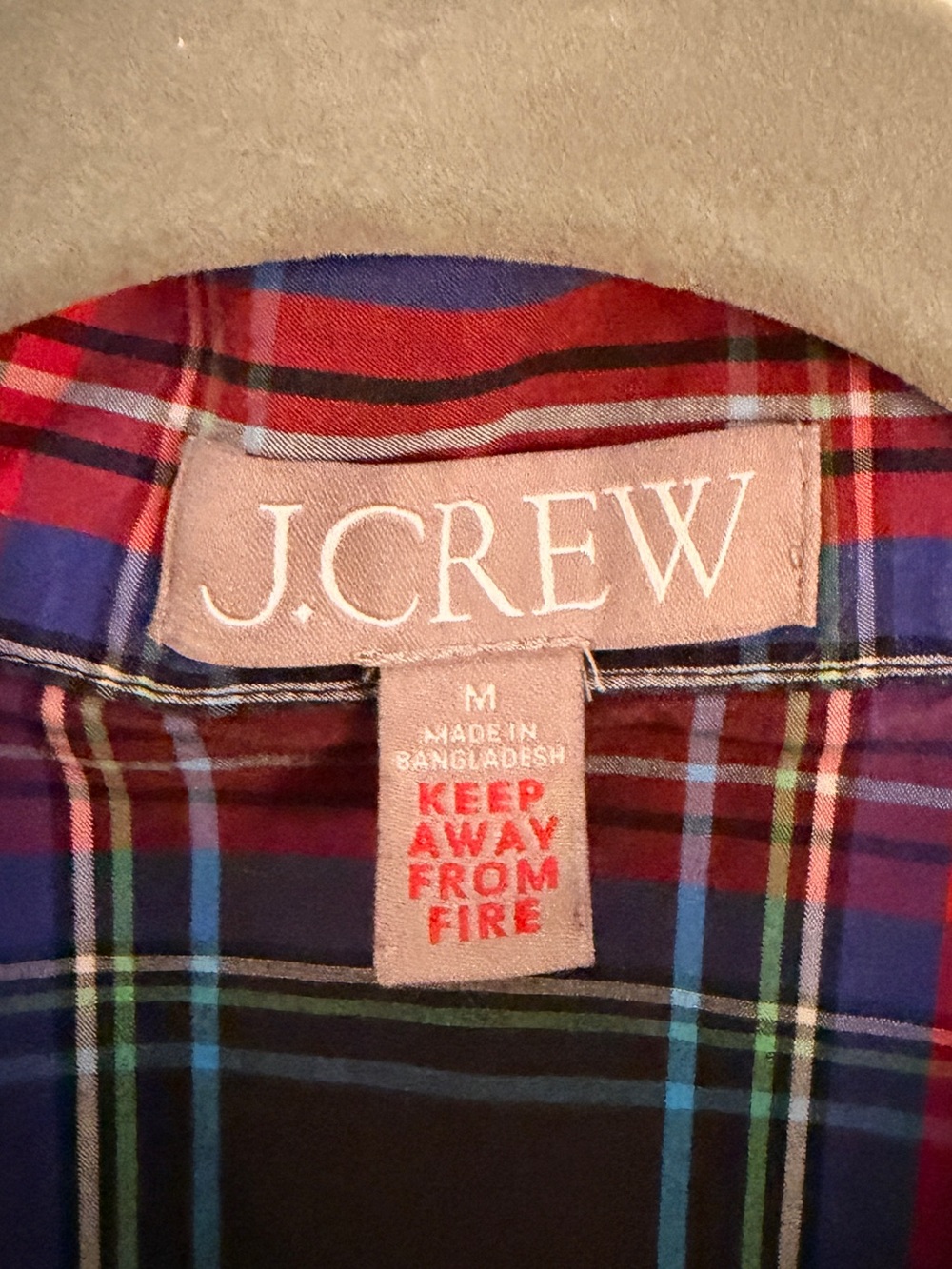 J. CREW M Red Black Plaid Pajama Top Piping Button-Up Cotton Poplin - Picture 2 of 12